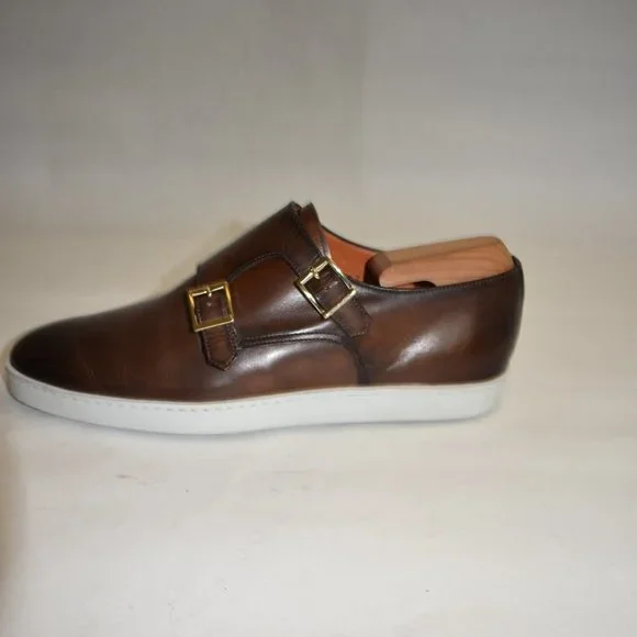 SANTONI Freemont Double Monk StrapLoafer Shoe Size 7.5 D US Brown